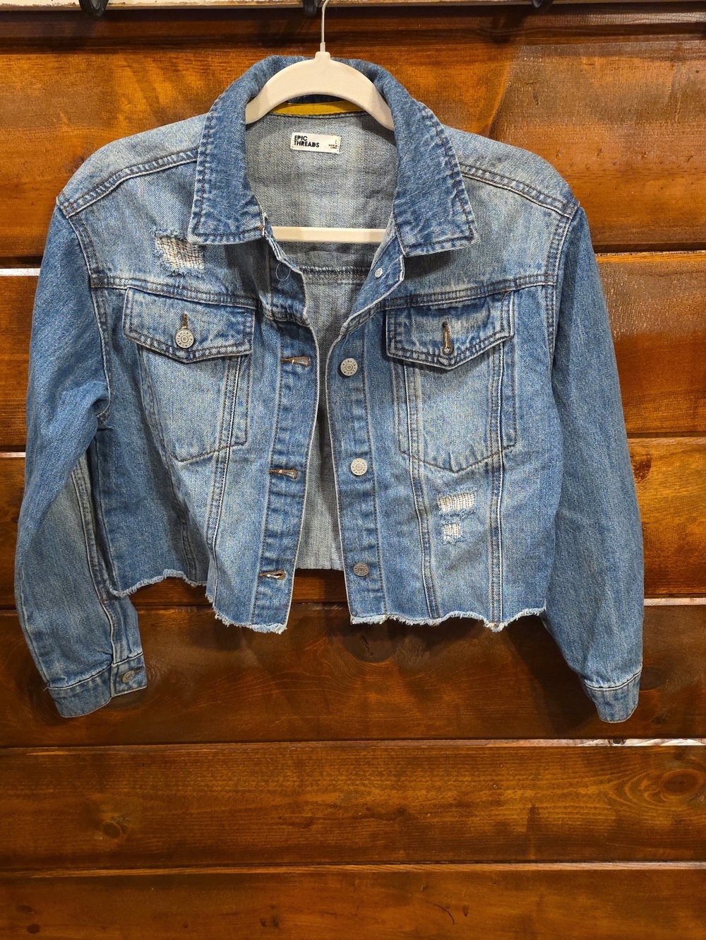 Epic Threads Light Blue Distressed Cropped Denim Jacket